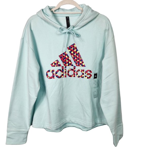 Adidas Womens Fleece‎ Hoodie Plus Size 2X Mint Green Polka Dot Graphic Logo  NWT - Picture 1 of 11
